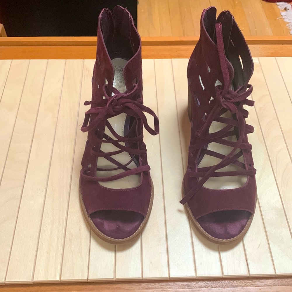 Gorgeous burgundy suede lace up shoes worn 2,3 times. Loved and cared for!